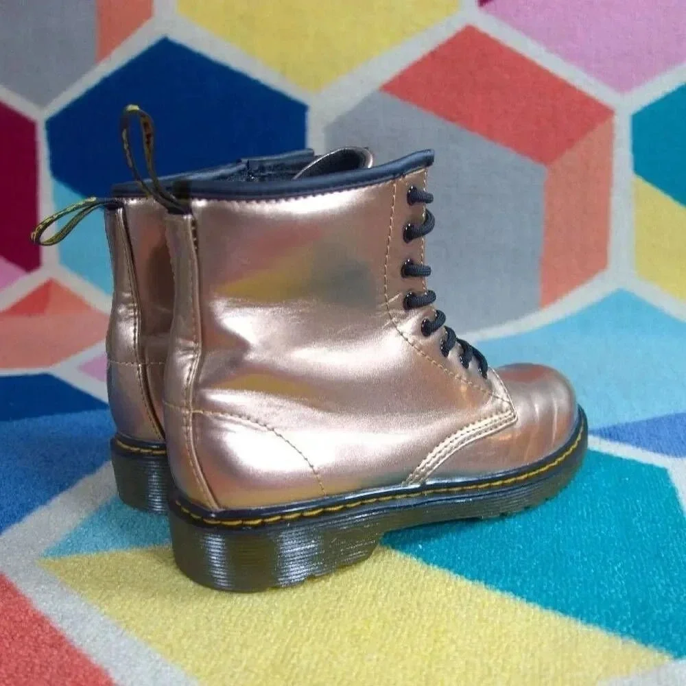 DOC MARTENS Rose Gold Metallic‎ Lace Up Boots Size 4 Youth